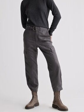 Quince Linen Blend Belted Cargo Pants Gray size Medium 💚